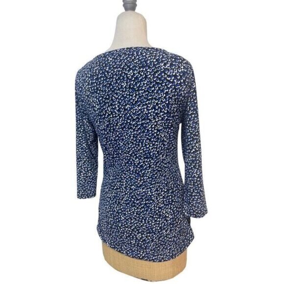 Vince Camuto Blue Black Print Stretch Top Large - Picture 3 of 4